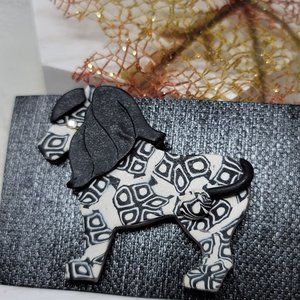 Adorable Clay Animal Pin Brooch Black n White